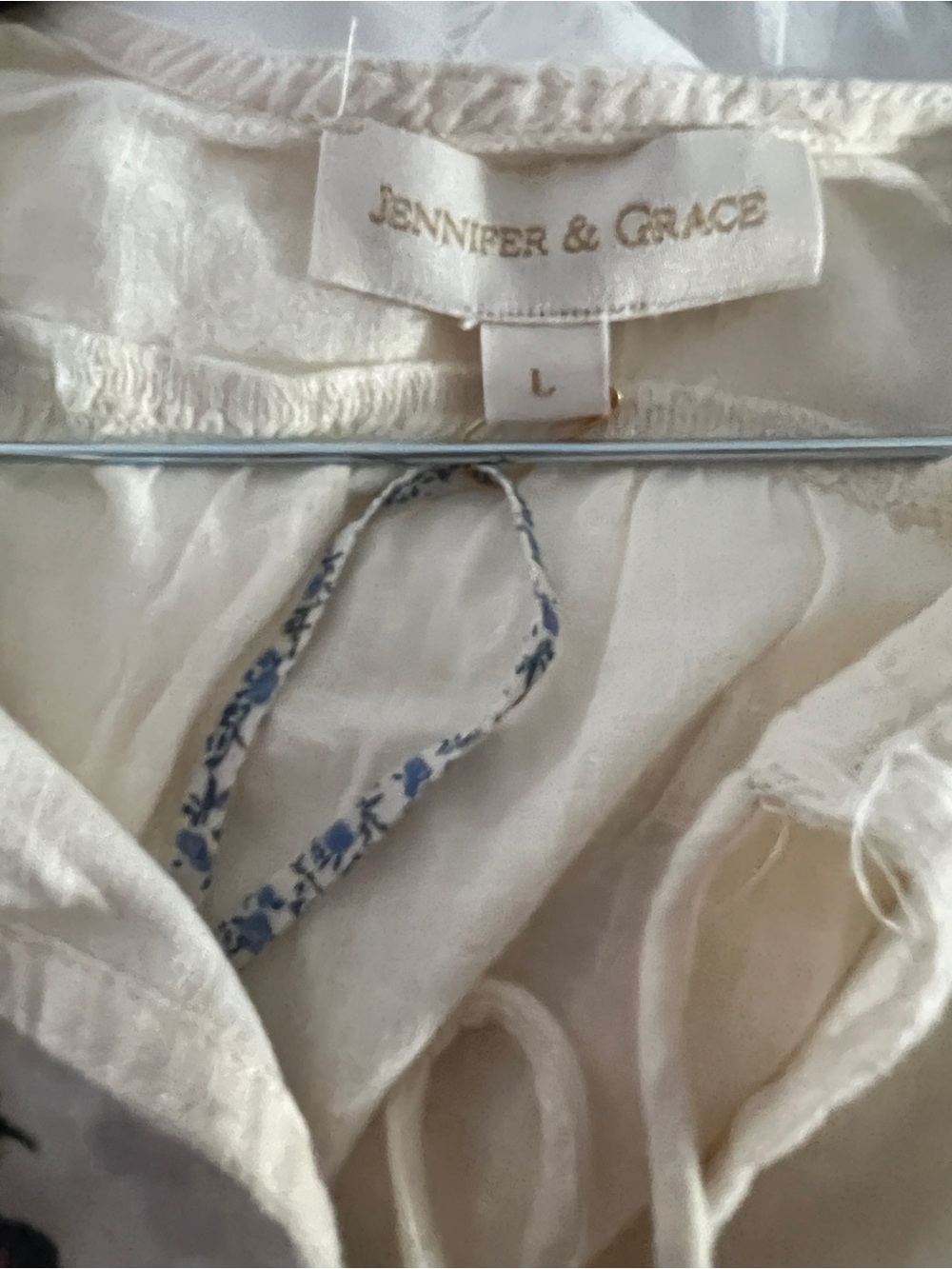 Embroidered Cream Peasant Blouse with Lace Trim - Picture 2 of 13